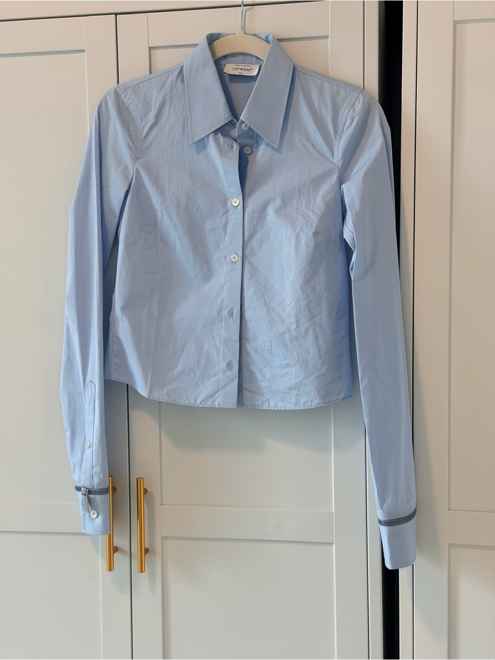 Off-White Light Blue Cropped Button-Down Shirt